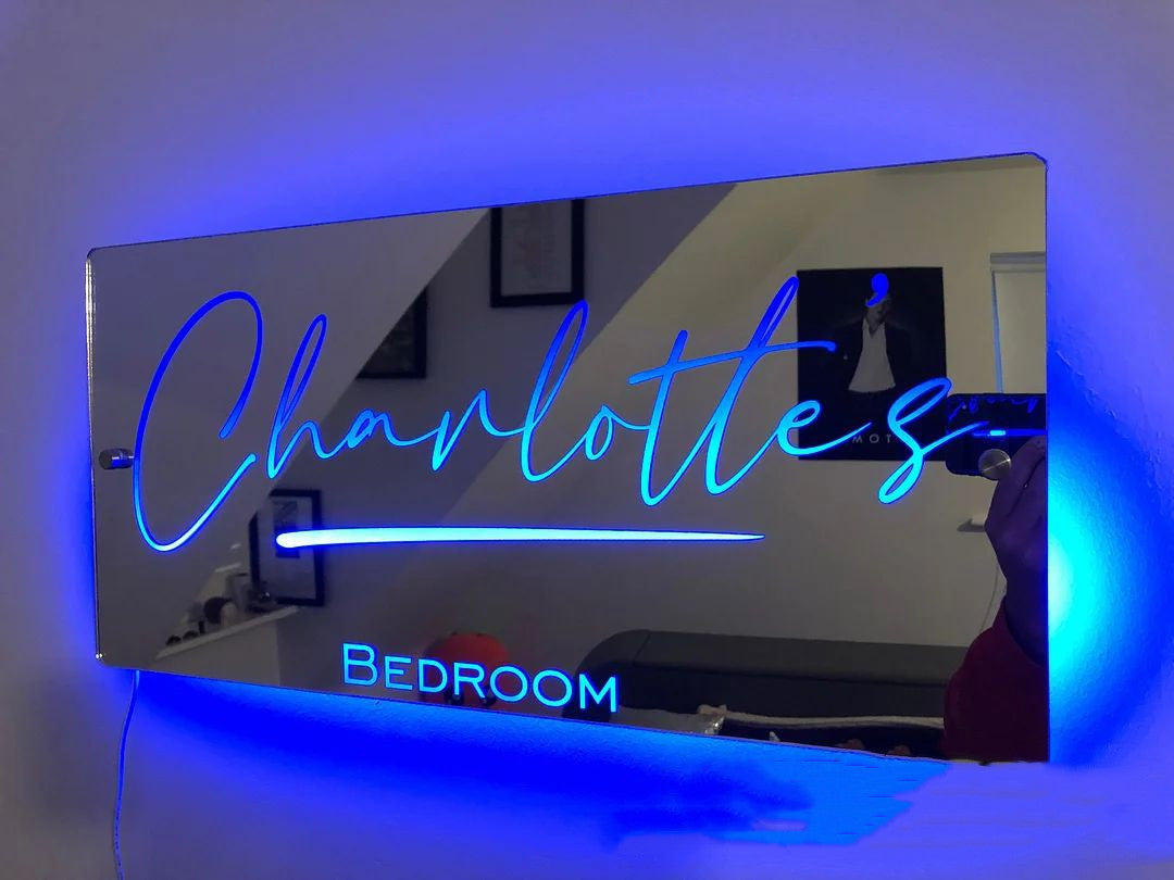 Personalized Name LED Mirror Light For Bedroom Wall Gifts 40x20cm