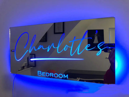 Personalized Name LED Mirror Light For Bedroom Wall Gifts 40x20cm
