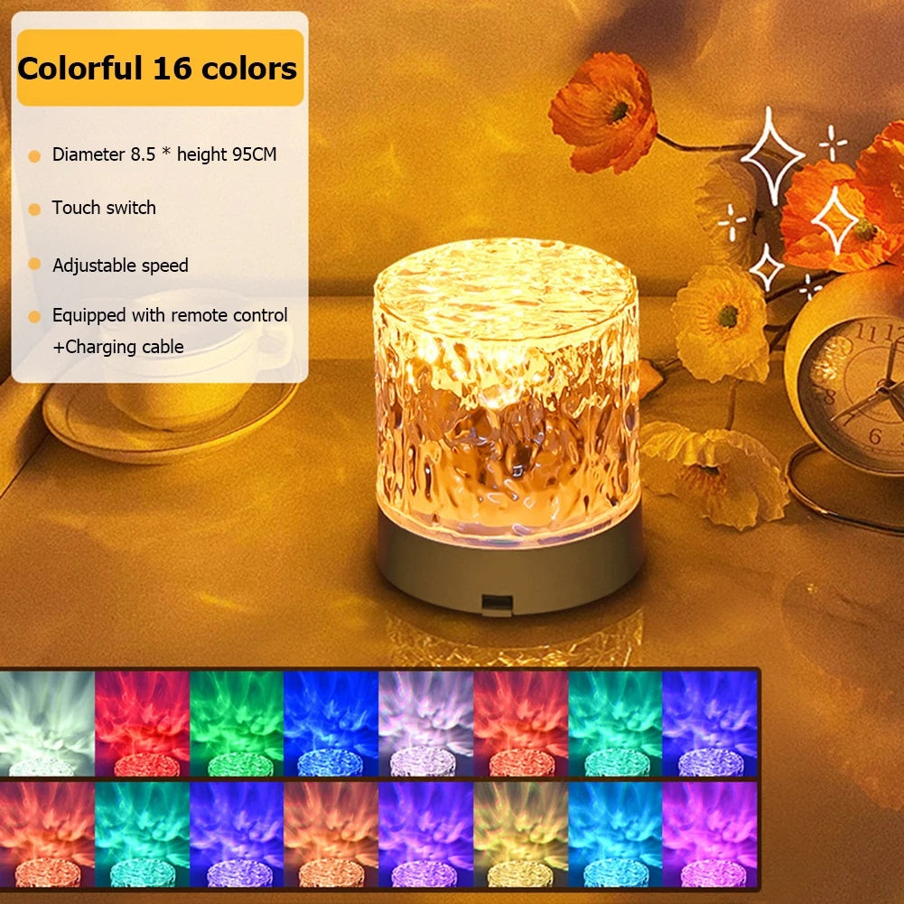 Crystal Water Ripple Projector Lamp Night Light for Home Decor and Bedroom