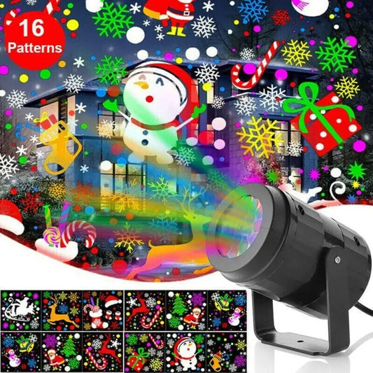 LED Snowflake Projector Light With Rotating Christmas Patterns For Outdoor Decor