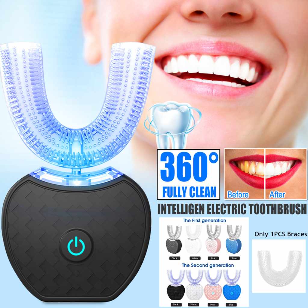 360 Degrees Automatic Electric Toothbrush Whitening Blue Light USB Charging