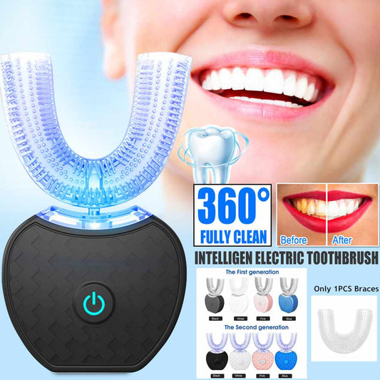 360 Degrees Automatic Electric Toothbrush Whitening Blue Light USB Charging