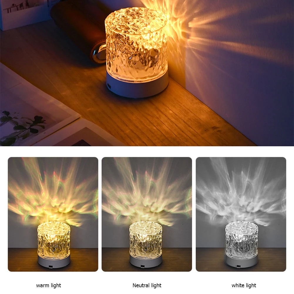 Crystal Water Ripple Projector Lamp Night Light for Home Decor and Bedroom
