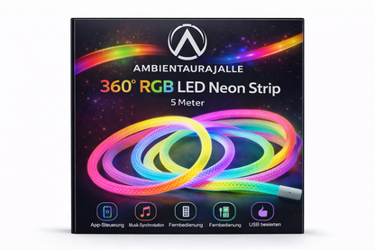 AmbientAuraJalle 360° RGBIC Neon LED Strip – App Control, Music Sync, Waterproof, 5m