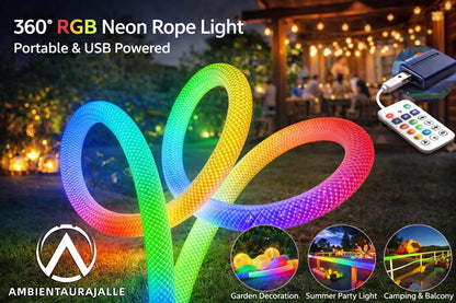 AmbientAuraJalle 360° RGBIC Neon LED Strip – App Control, Music Sync, Waterproof, 5m
